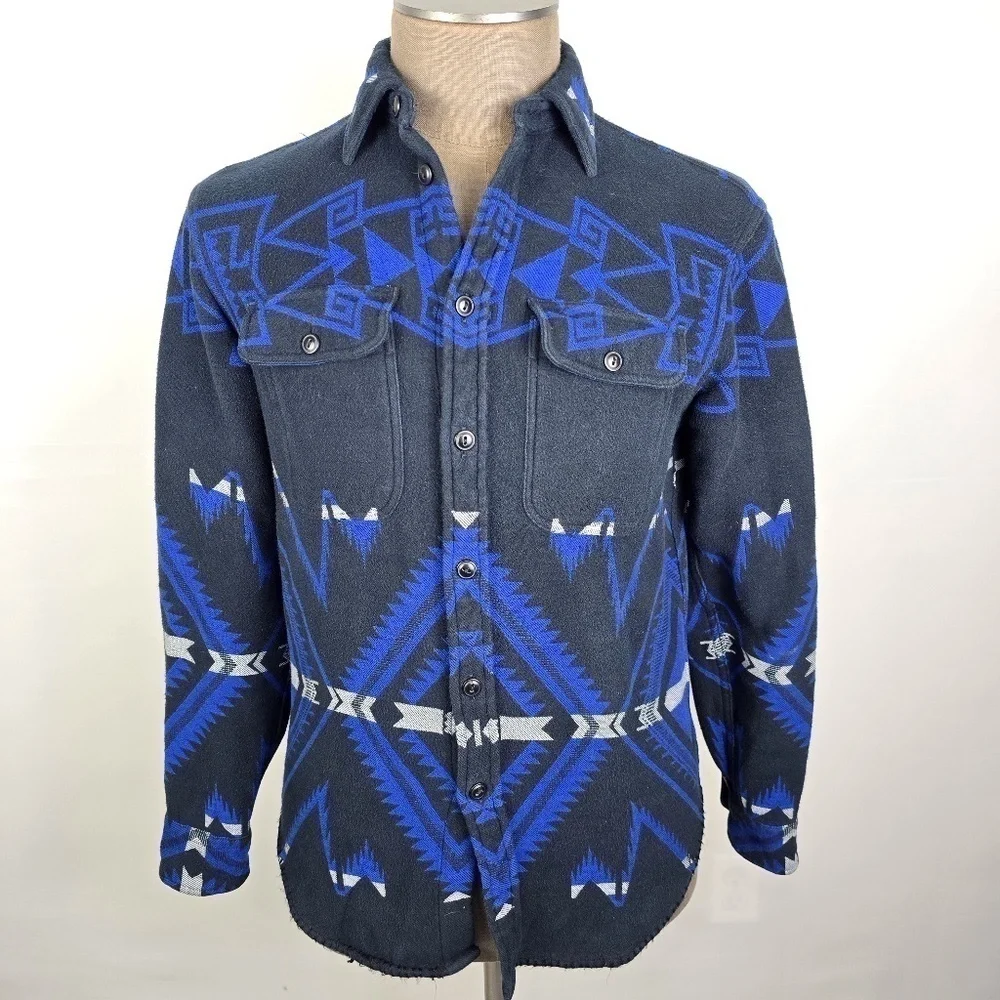 Polo Ralph Lauren- Mens S Beacon Southwest Blanket Cotton Thick Blue/Black Shirt